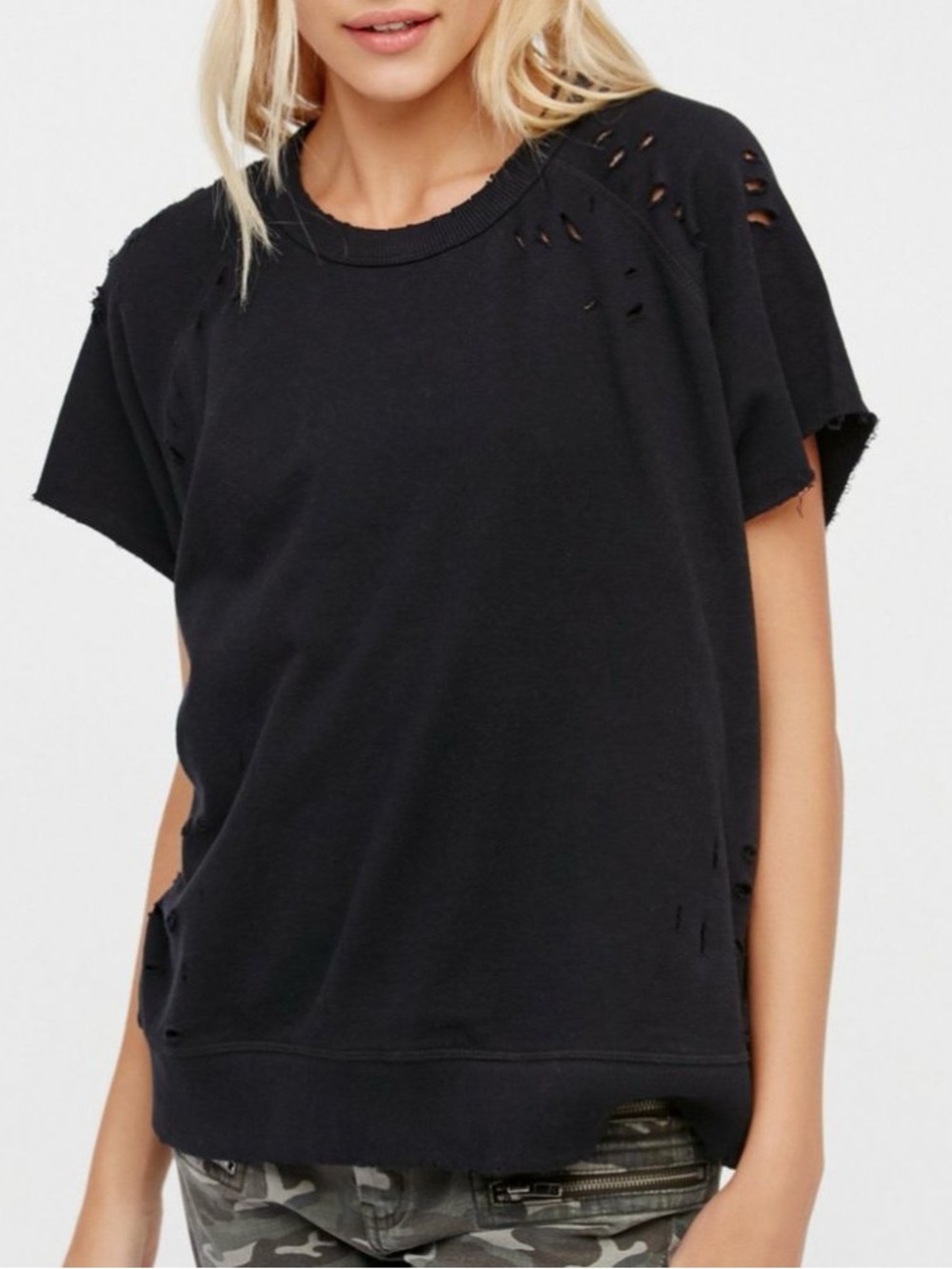 free people distressed black that tee comfy pullover top medium